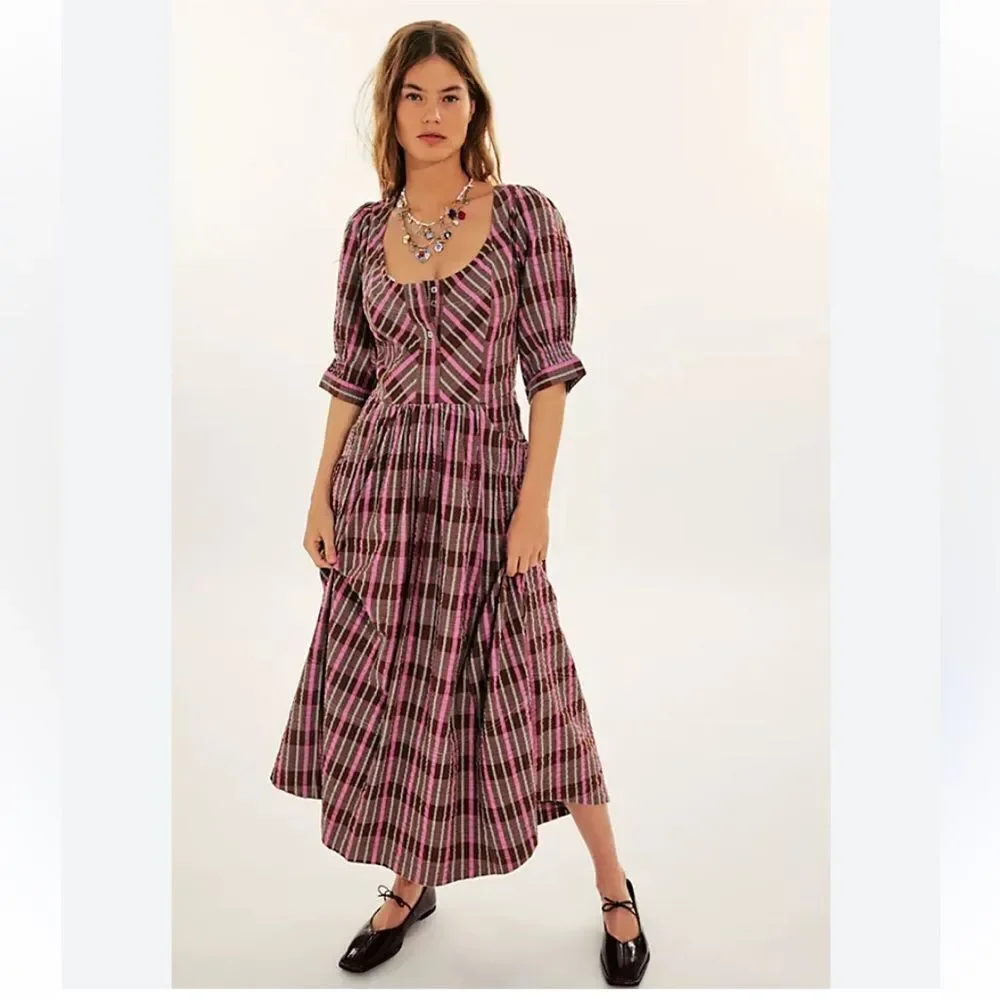 XS Free People Tulie Plaid Midi Dress